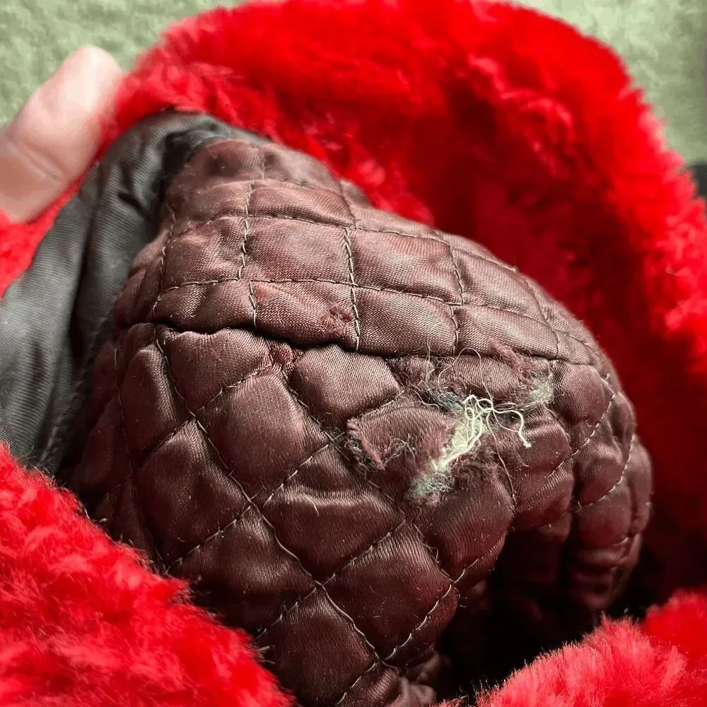VTG 1960s Red Faux Fur Trapper Hat Alcan Aviator Quilted Lined USA - Picture 8 of 13